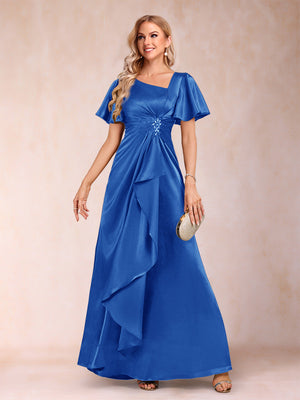 A-Line/Princess V-Neck Short Sleeves Mother of the Bride Dresses with Sash