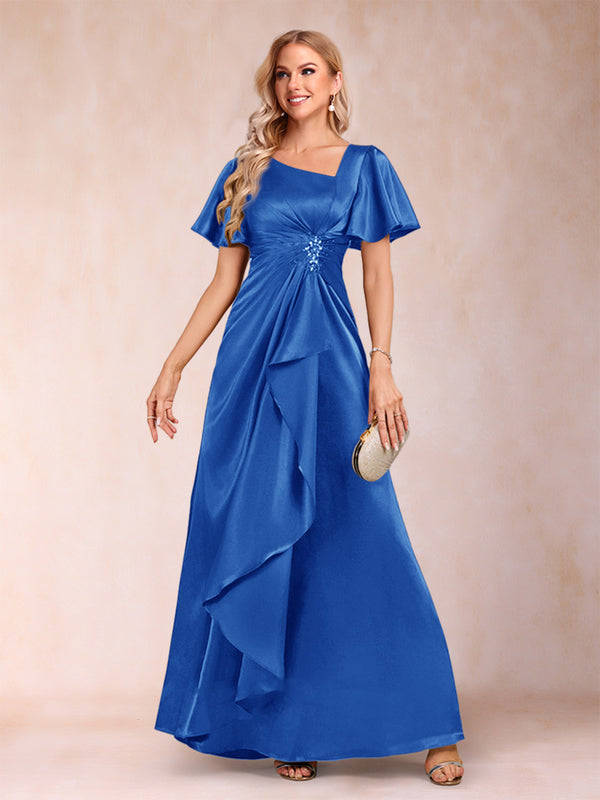A-Line/Princess V-Neck Short Sleeves Mother of the Bride Dresses with Sash