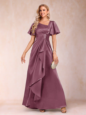 A-Line/Princess V-Neck Short Sleeves Mother of the Bride Dresses with Sash