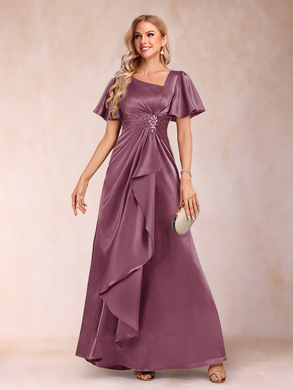 A-Line/Princess V-Neck Short Sleeves Mother of the Bride Dresses with Sash