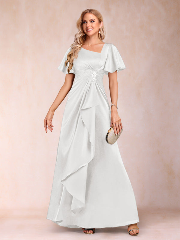 A-Line/Princess V-Neck Short Sleeves Mother of the Bride Dresses with Sash