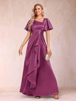 A-Line/Princess V-Neck Short Sleeves Mother of the Bride Dresses with Sash