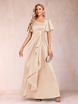 A-Line/Princess V-Neck Short Sleeves Mother of the Bride Dresses with Sash