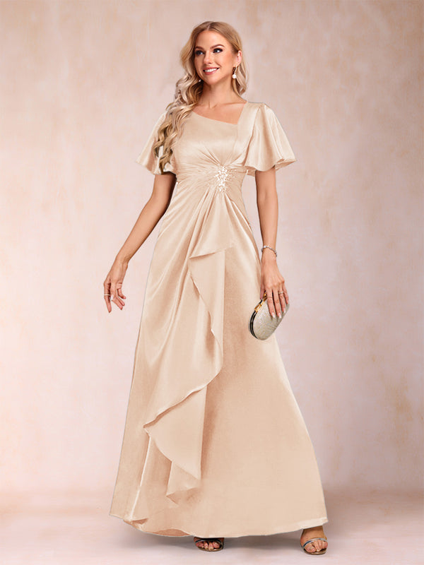 A-Line/Princess V-Neck Short Sleeves Mother of the Bride Dresses with Sash
