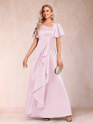 A-Line/Princess V-Neck Short Sleeves Mother of the Bride Dresses with Sash