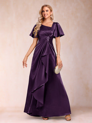A-Line/Princess V-Neck Short Sleeves Mother of the Bride Dresses with Sash