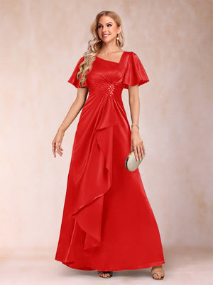 A-Line/Princess V-Neck Short Sleeves Mother of the Bride Dresses with Sash