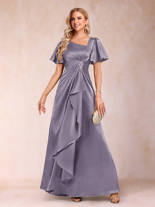 A-Line/Princess V-Neck Short Sleeves Mother of the Bride Dresses with Sash