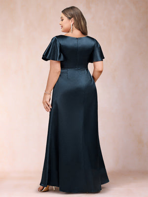 A-Line/Princess V-Neck Short Sleeves Plus Size Mother of the Bride Dresses with Sash