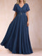 A-Line/Princess V-Neck Short Sleeves Mother of the Bride Dresses with Sash