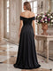 A-Line/Princess Off-the-Shoulder Short Sleeves Prom Dresses with Split Side
