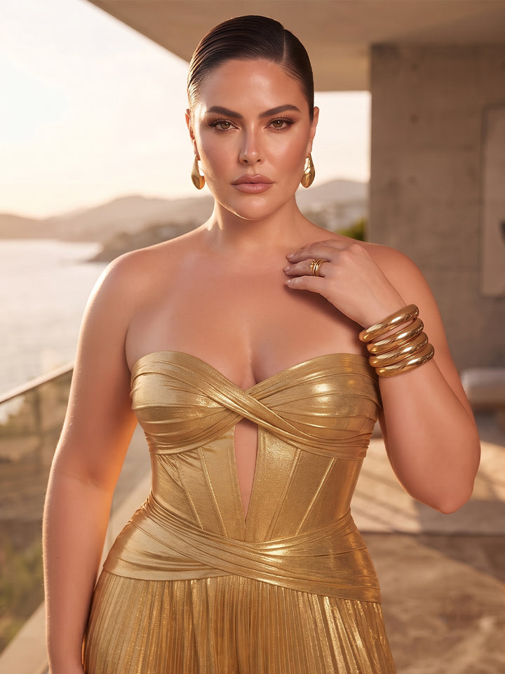Jumpsuits Strapless Sleeveless Plus Size Evening  Dresses with Ruched &amp; Pleats
