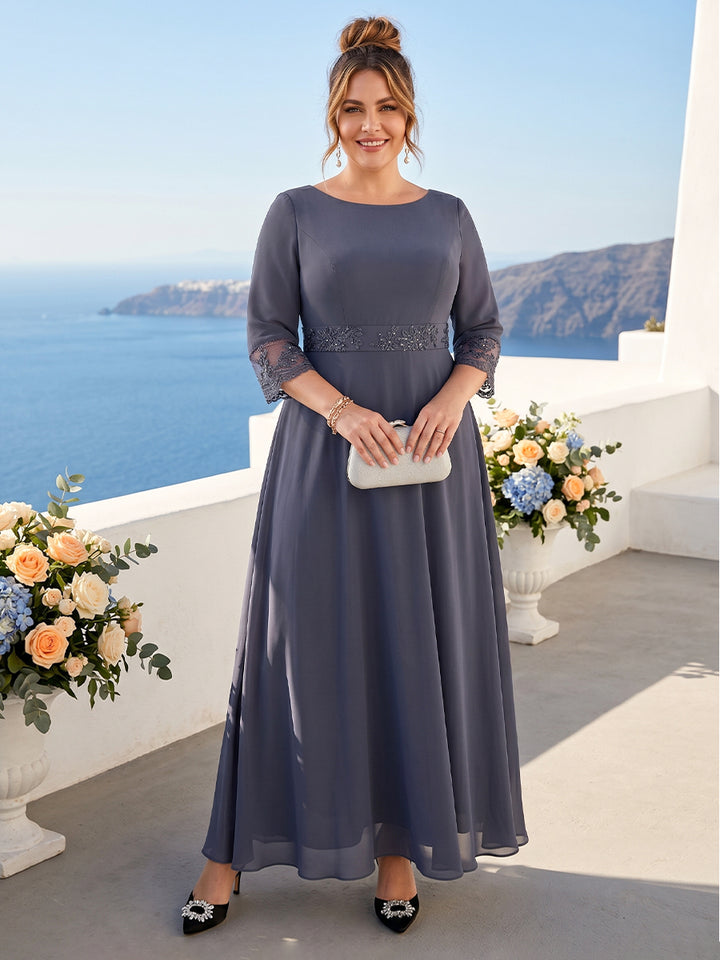 A-Line/Princess Scoop 3/4 Sleeves Plus Size Mother of the Bride Dresses with Sash