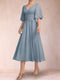 A-Line/Princess V-Neck Half Sleeves Mother of the Bride Dresses with Applique