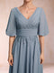 A-Line/Princess V-Neck Half Sleeves Mother of the Bride Dresses with Applique