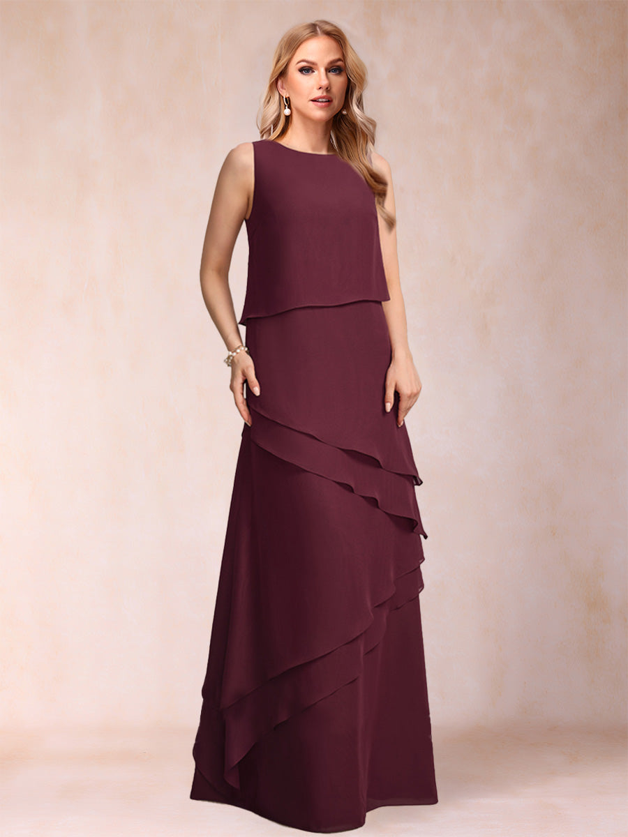 Sheath/Column Scoop 3/4 Sleeves 2 Pieces Mother of the Bride Dress with Tiered &amp; Jacket