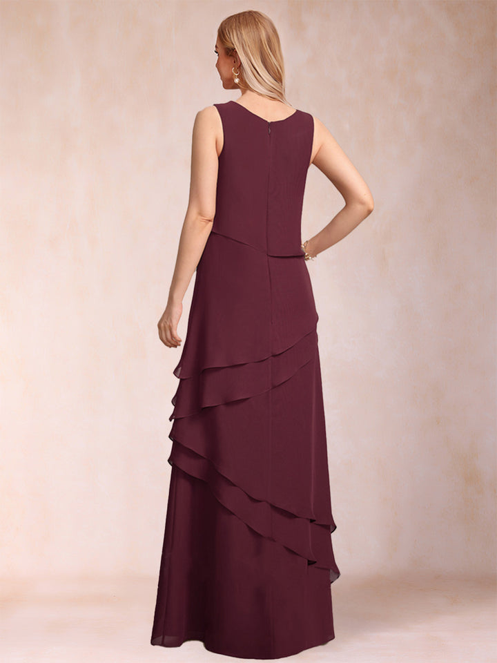 Sheath/Column Scoop 3/4 Sleeves 2 Pieces Mother of the Bride Dress with Tiered &amp; Jacket