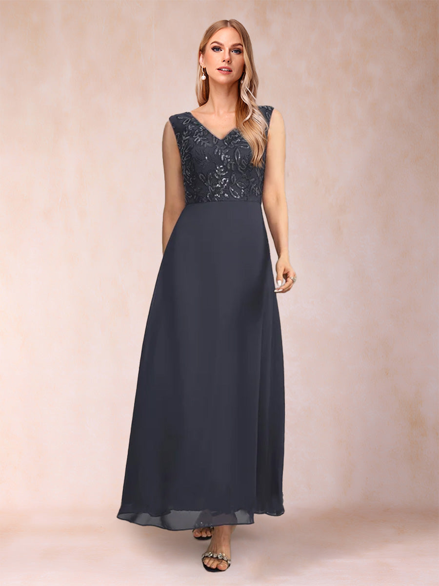 A-Line/Princess V-Neck 3/4 Sleeves 2 Pieces Mother of the Bride Dress with Sequins &amp; Jacket