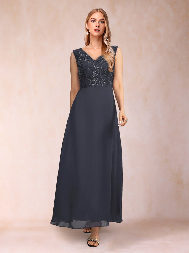 A-Line/Princess V-Neck 3/4 Sleeves 2 Pieces Mother of the Bride Dress with Sequins &amp; Jacket