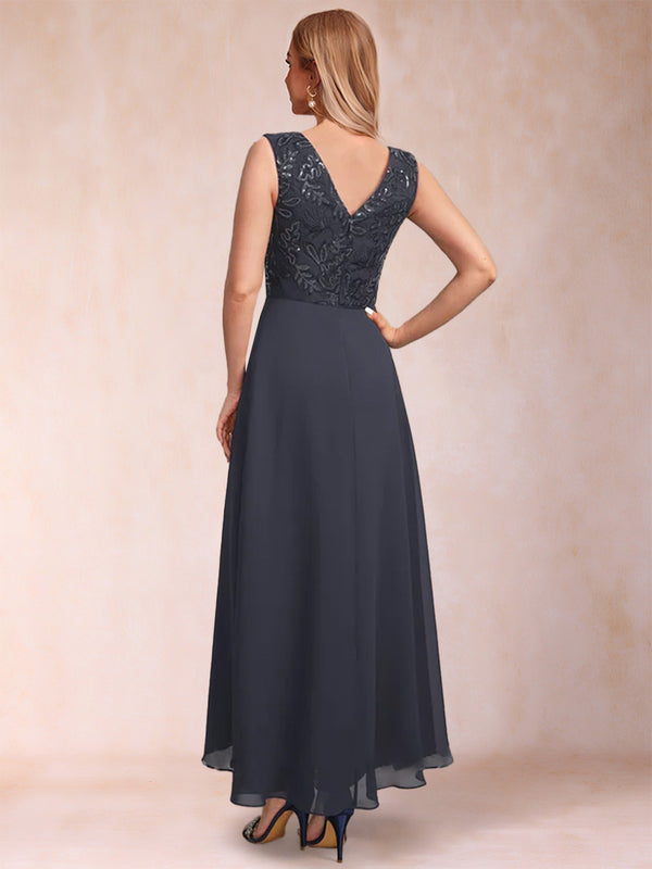 A-Line/Princess V-Neck 3/4 Sleeves 2 Pieces Mother of the Bride Dress with Sequins & Jacket