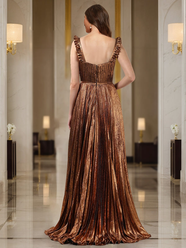 A-Line/Princess Plunging V-Neck Sleeveless Prom Dresses with Ruched