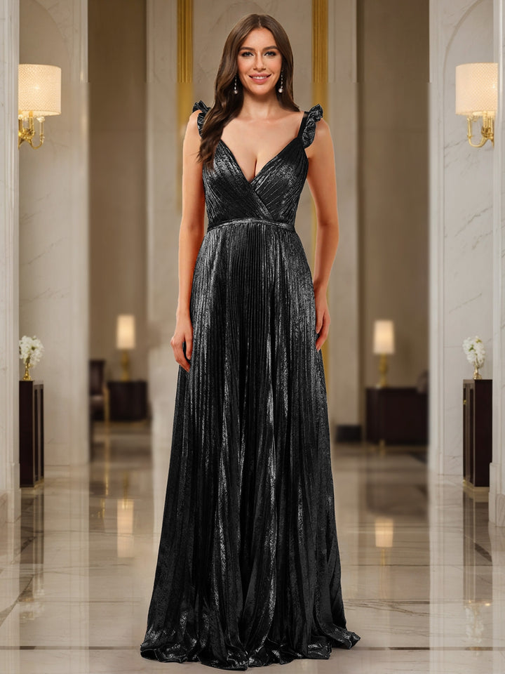 A-Line/Princess Plunging V-Neck Sleeveless Prom Dresses with Ruched