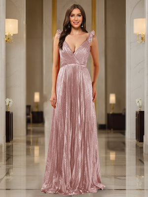 A-Line/Princess Plunging V-Neck Sleeveless Prom Dresses with Ruched