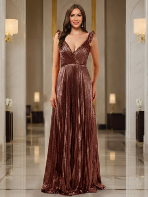 A-Line/Princess Plunging V-Neck Sleeveless Prom Dresses with Ruched