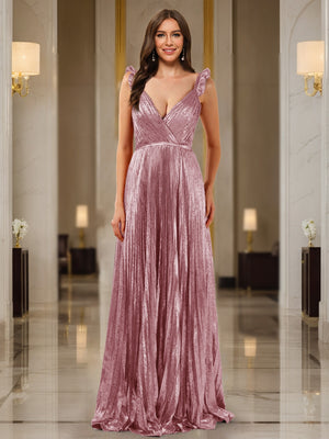 A-Line/Princess Plunging V-Neck Sleeveless Prom Dresses with Ruched