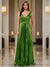 A-Line/Princess Plunging V-Neck Sleeveless Prom Dresses with Ruched