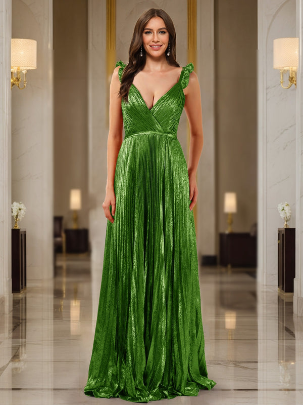A-Line/Princess Plunging V-Neck Sleeveless Prom Dresses with Ruched