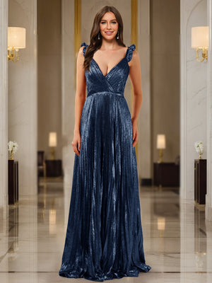 A-Line/Princess Plunging V-Neck Sleeveless Prom Dresses with Ruched