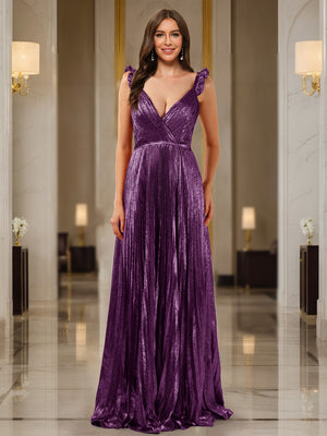 A-Line/Princess Plunging V-Neck Sleeveless Prom Dresses with Ruched