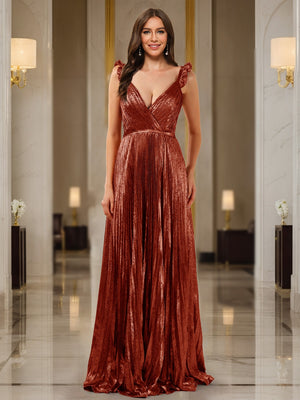 A-Line/Princess Plunging V-Neck Sleeveless Prom Dresses with Ruched