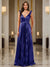 A-Line/Princess Plunging V-Neck Sleeveless Prom Dresses with Ruched