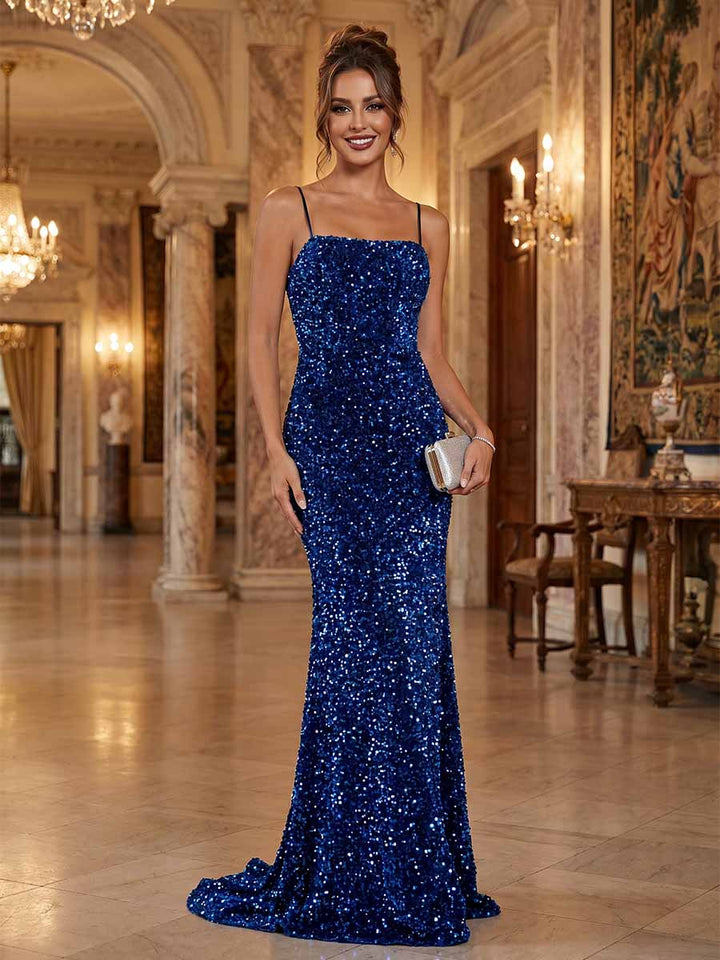 Sheath/Column Spaghetti Straps Sleeveless Prom Dresses