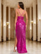 Sheath/Column Spaghetti Straps Sleeveless Prom Dresses with Split Side