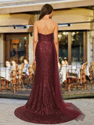 Trumpet/Mermaid Strapless Sleeveless Prom Dresses with Split Side