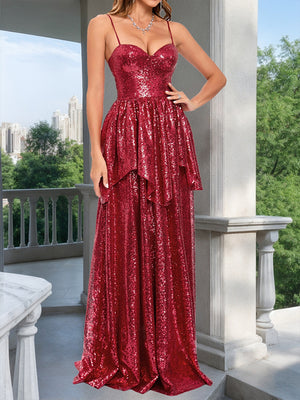 A-Line/Princess Spaghetti Straps Sleeveless Prom Dresses with Split Side