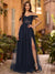 A-Line/Princess Cold Shoulder Short Sleeves Prom Dresses with Split Side