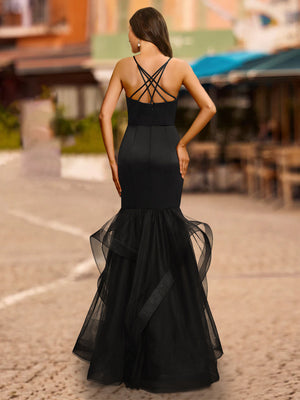 Trumpet/Mermaid V-Neck Sleeveless Tiered Prom Dresses