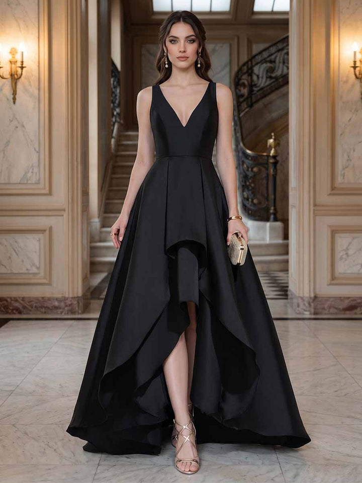 A-Line/Princess V-Neck Sleeveless Prom Dresses with Ruffles