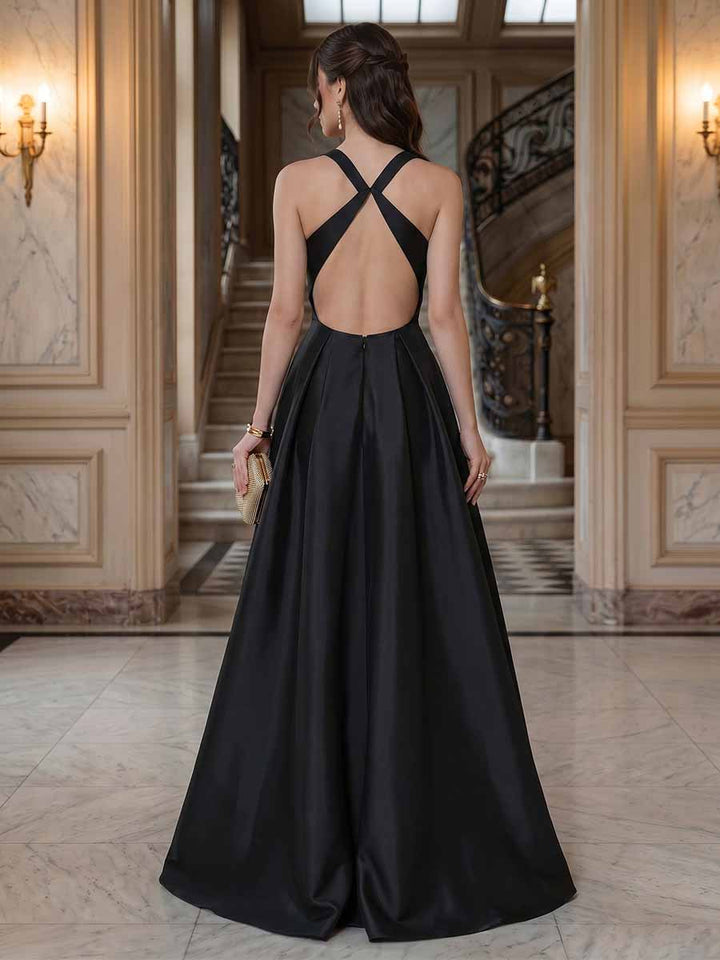 A-Line/Princess V-Neck Sleeveless Prom Dresses with Ruffles