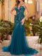 Sheath/Column V-Neck Sleeveless Applique Prom Dresses