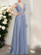 A-Line/Princess V-Neck Sleeveless Applique Prom Dresses
