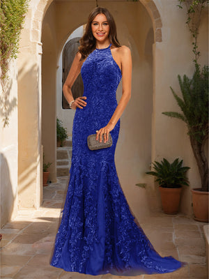 Trumpet/Mermaid Halter Sleeveless Applique Prom Dresses