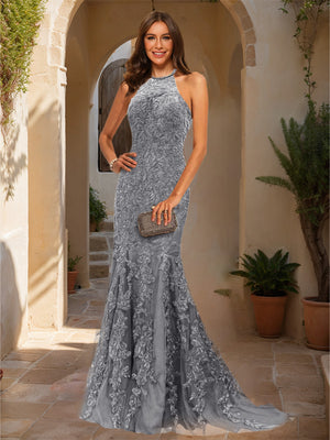 Trumpet/Mermaid Halter Sleeveless Applique Prom Dresses