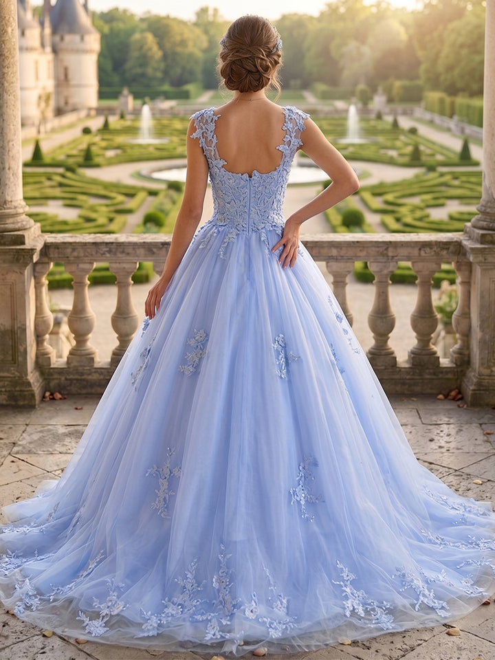 Ball Gown Sweetheart Sleeveless Lace Prom Dresses