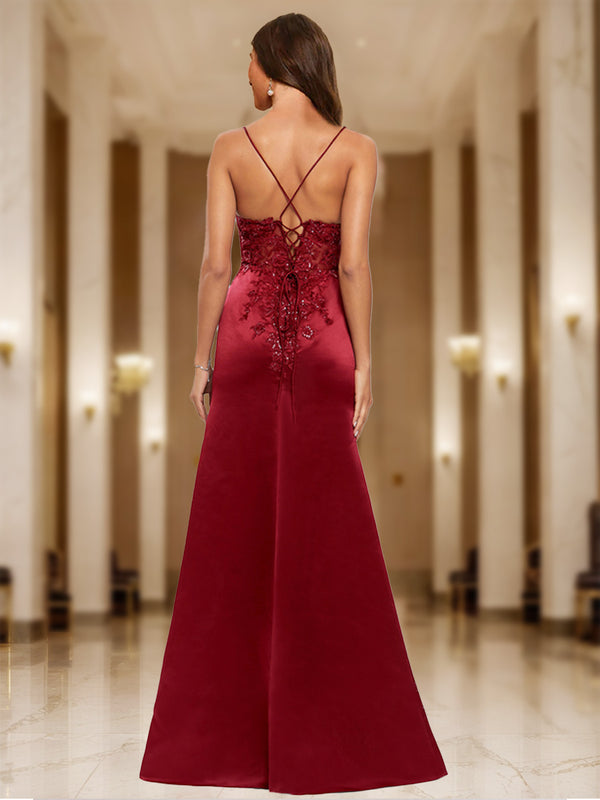 Sheath/Column V-Neck Sleeveless Split Side Prom Dresses