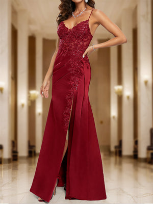 Sheath/Column V-Neck Sleeveless Split Side Prom Dresses